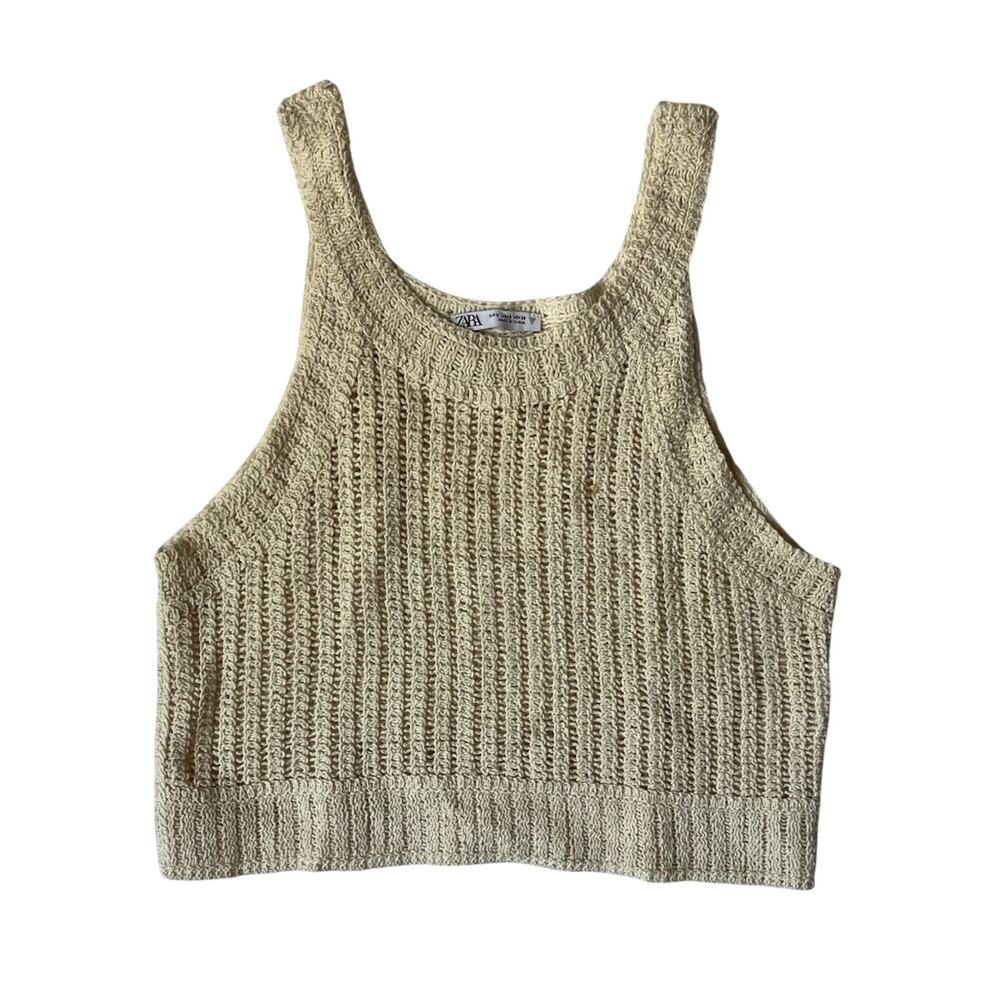 Zara Women's Cream Ivory Open Knit Crochet Sleeveless Crop Tank Top Size S